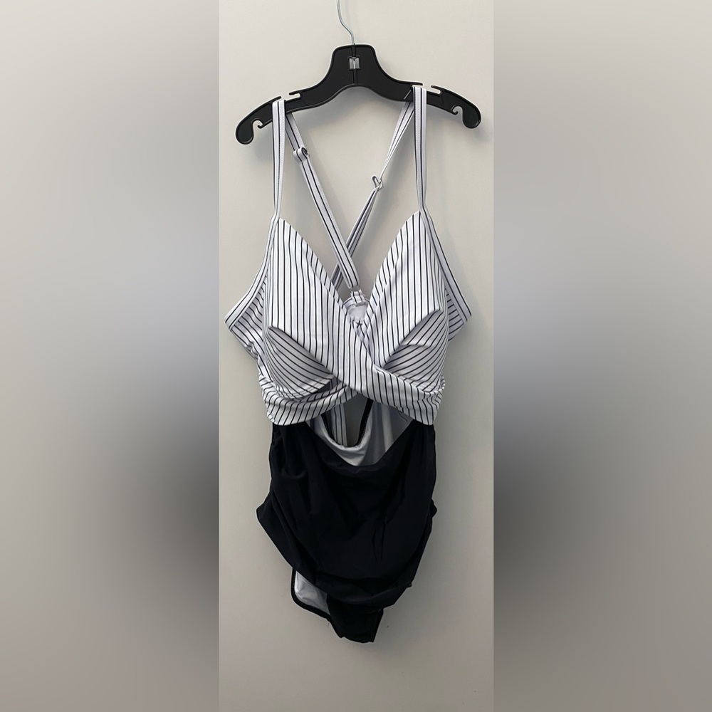 Black and White One Piece Swimsuit with Striking Stripes